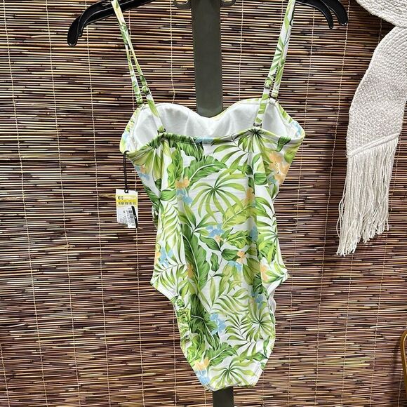 Women's Bandeau Tie-Front Cut Out One Piece Swimsuit - Shade & Shore™ Green Trop - Picture 3 of 3